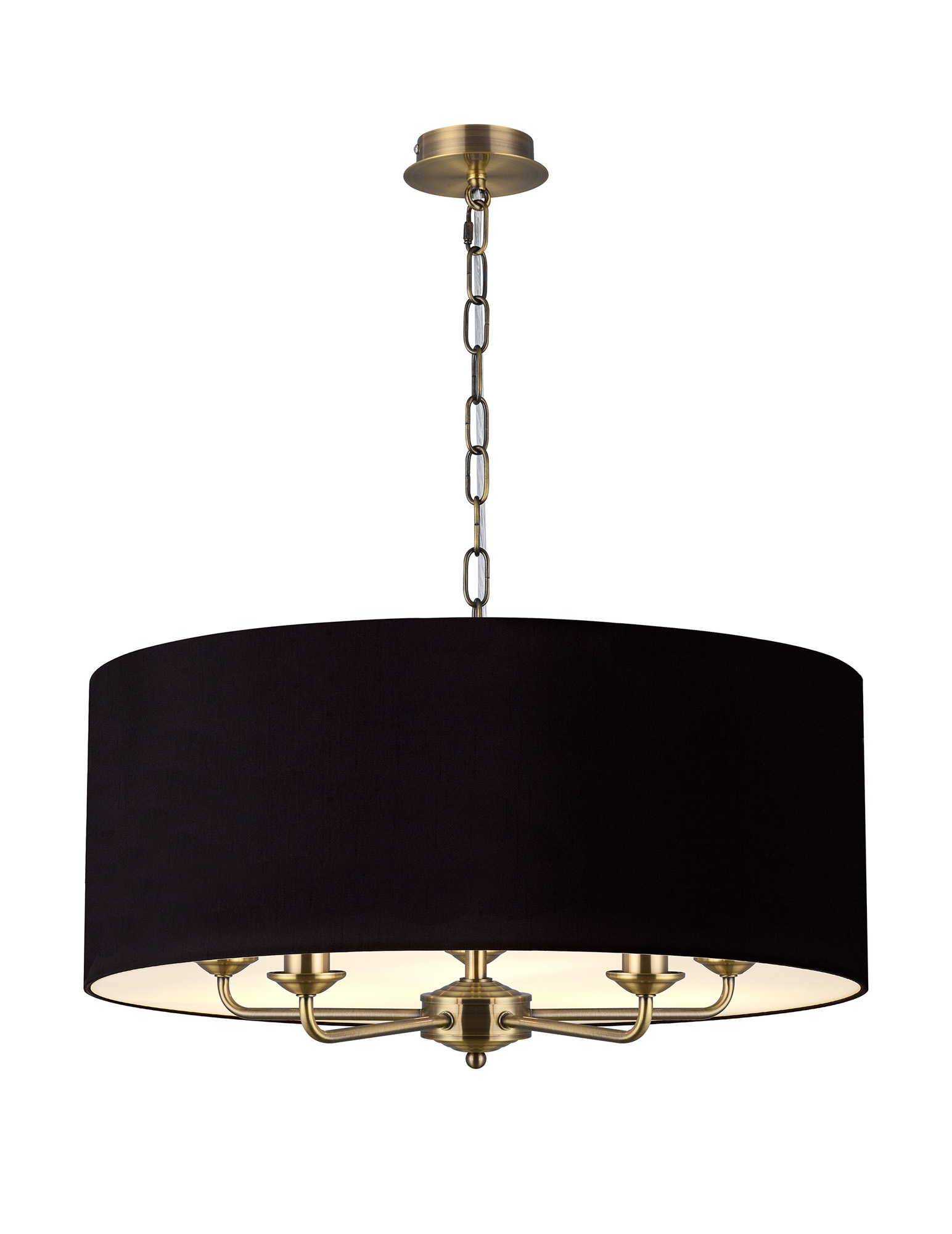 DK0666  Banyan 60cm 5 Light Pendant Antique Brass, Midnight Black/Green Olive